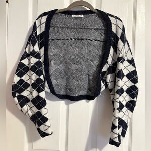 Shrug Style Blue and White Argyle Cardigan